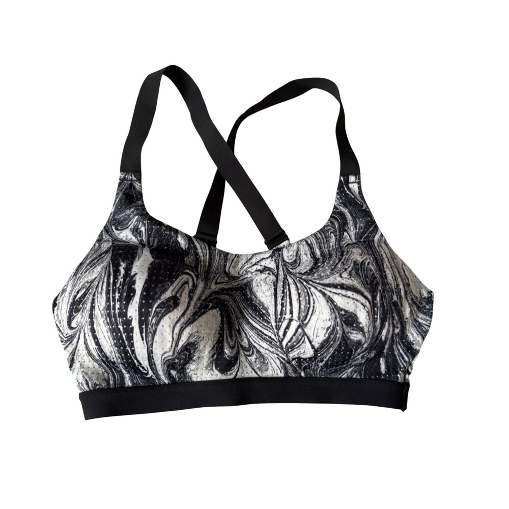 Victoria Sport Marble Print Lightweight Racerback Sports Bra Black White 34D
